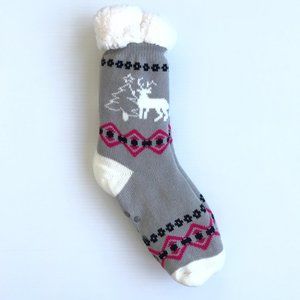 Gray Winter Buck Sherpa Lined Slipper Socks